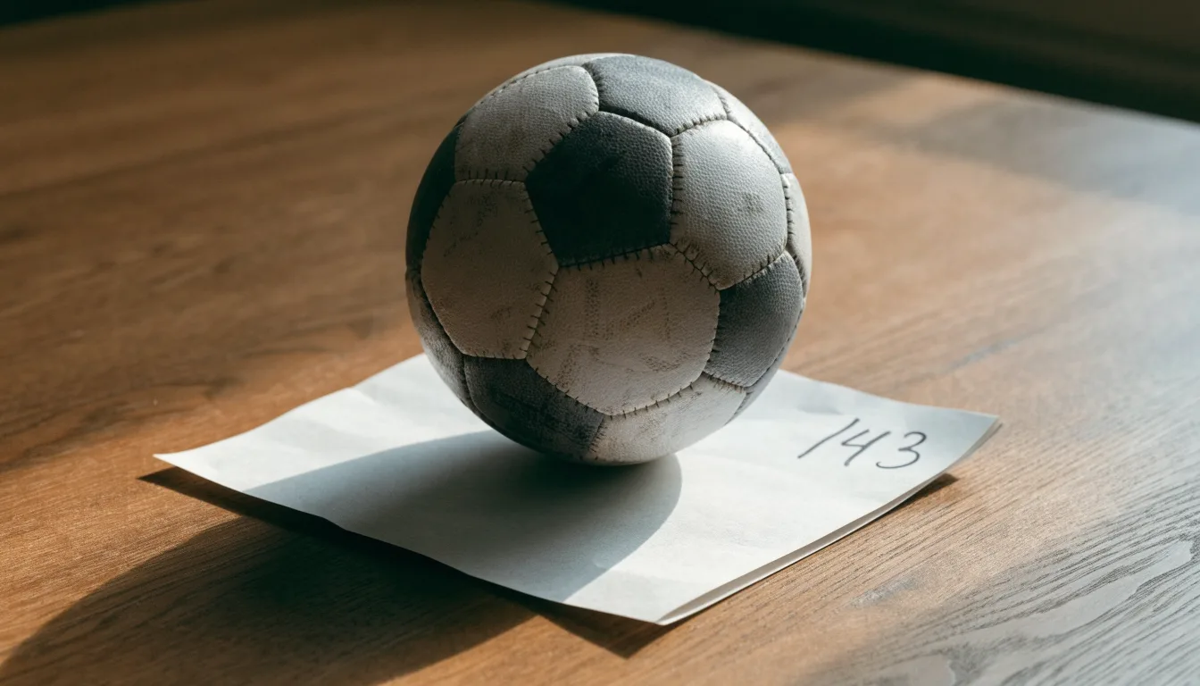 Un pallone da calcio appoggiato su una schedina bianca su un tavolo di legno, alla luce del giorno