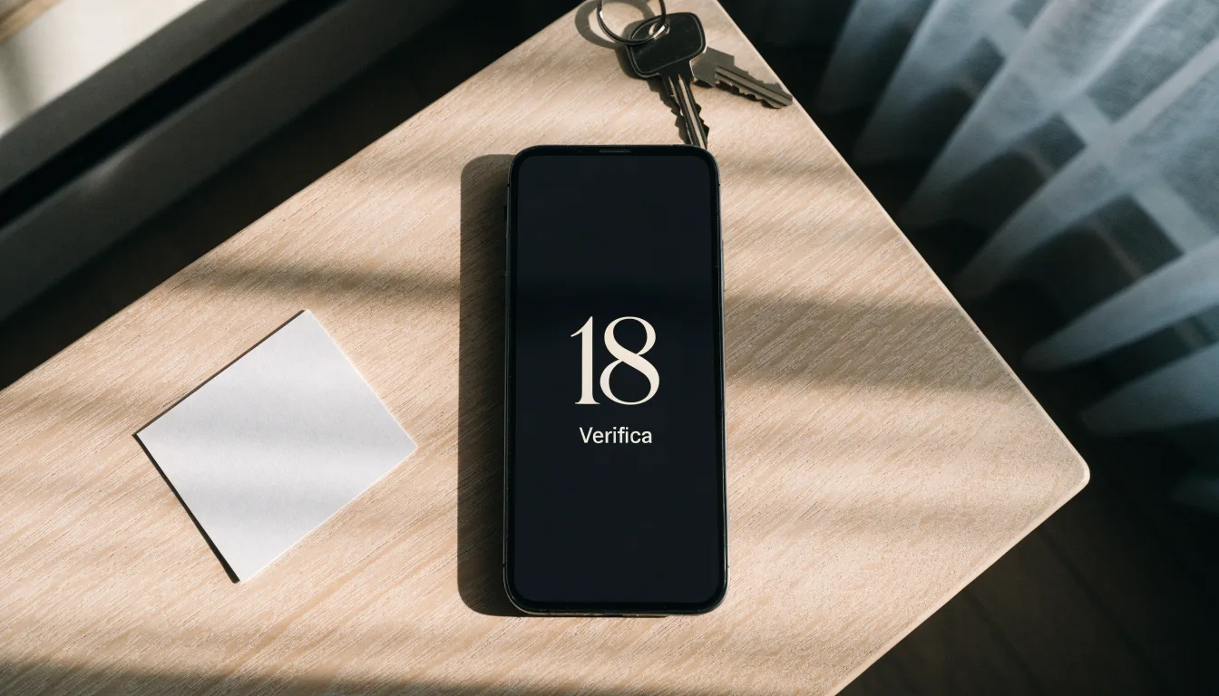 Un documento di identità appoggiato accanto a uno smartphone con un timer sullo schermo, su un tavolo da cucina