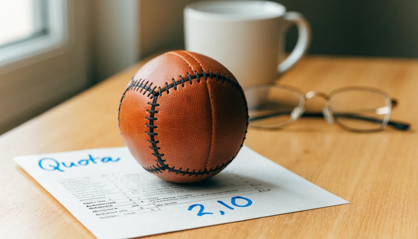 Un pallone da calcio appoggiato su una schedina bianca su un tavolo di legno, alla luce del giorno